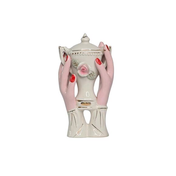 Vintage Hands Holding Vase Mid Century Ceramic, Hands with Red Painted Nails - Picture 1 of 10
